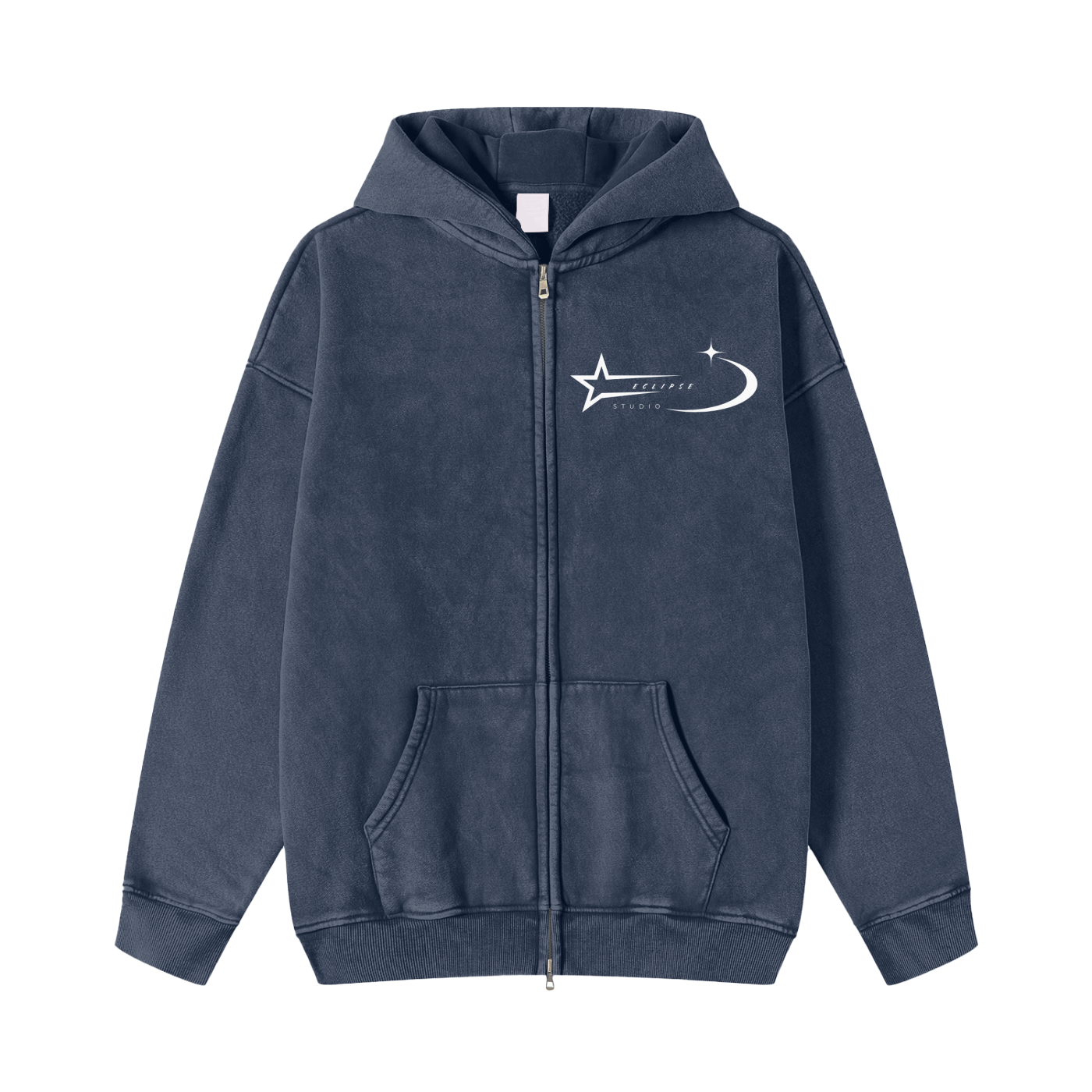 Snow Washed Zip-Through Fleece Hoodie
