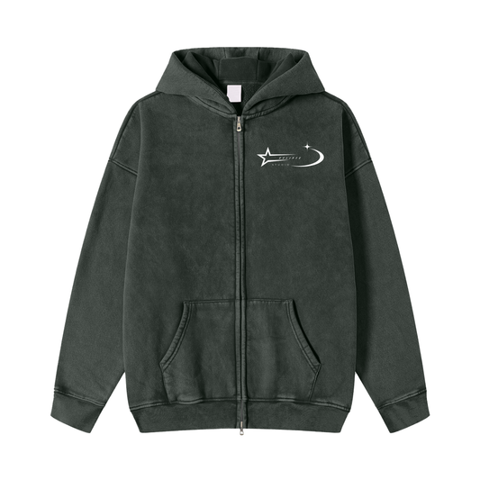 Snow Washed Zip-Through Fleece Hoodie