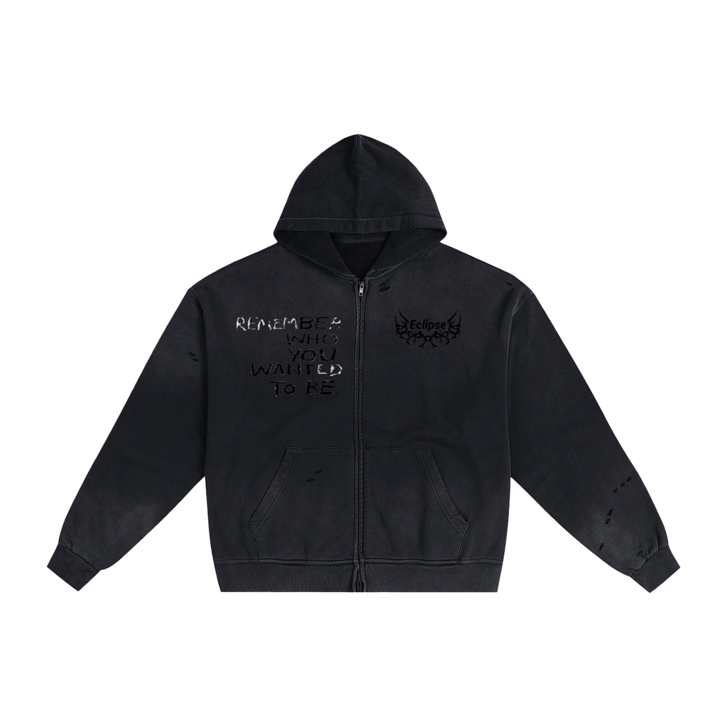 Hand-Frayed Sunfade Zip Hoodie