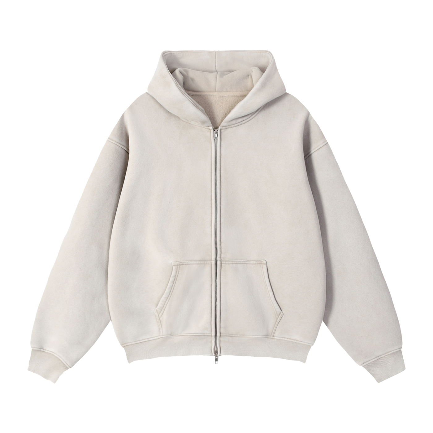 Blank Zip-Through Boxy Fleece Hoodie