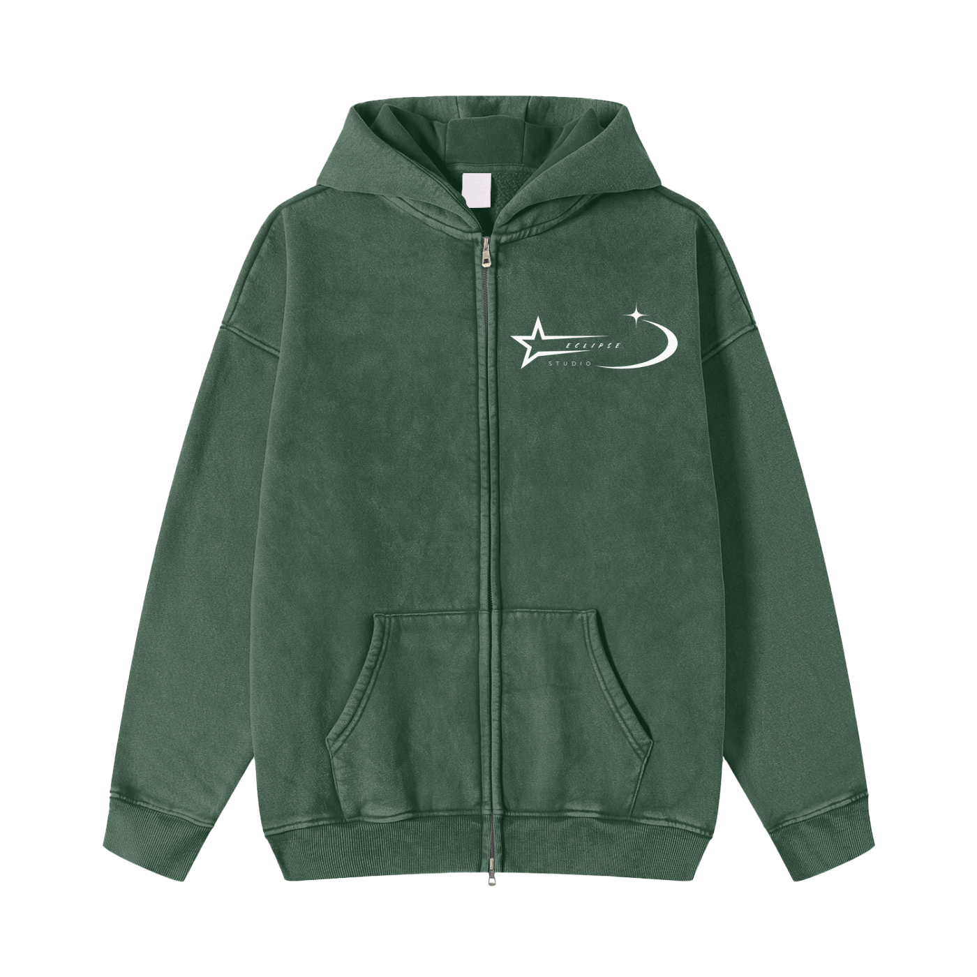 Snow Washed Zip-Through Fleece Hoodie