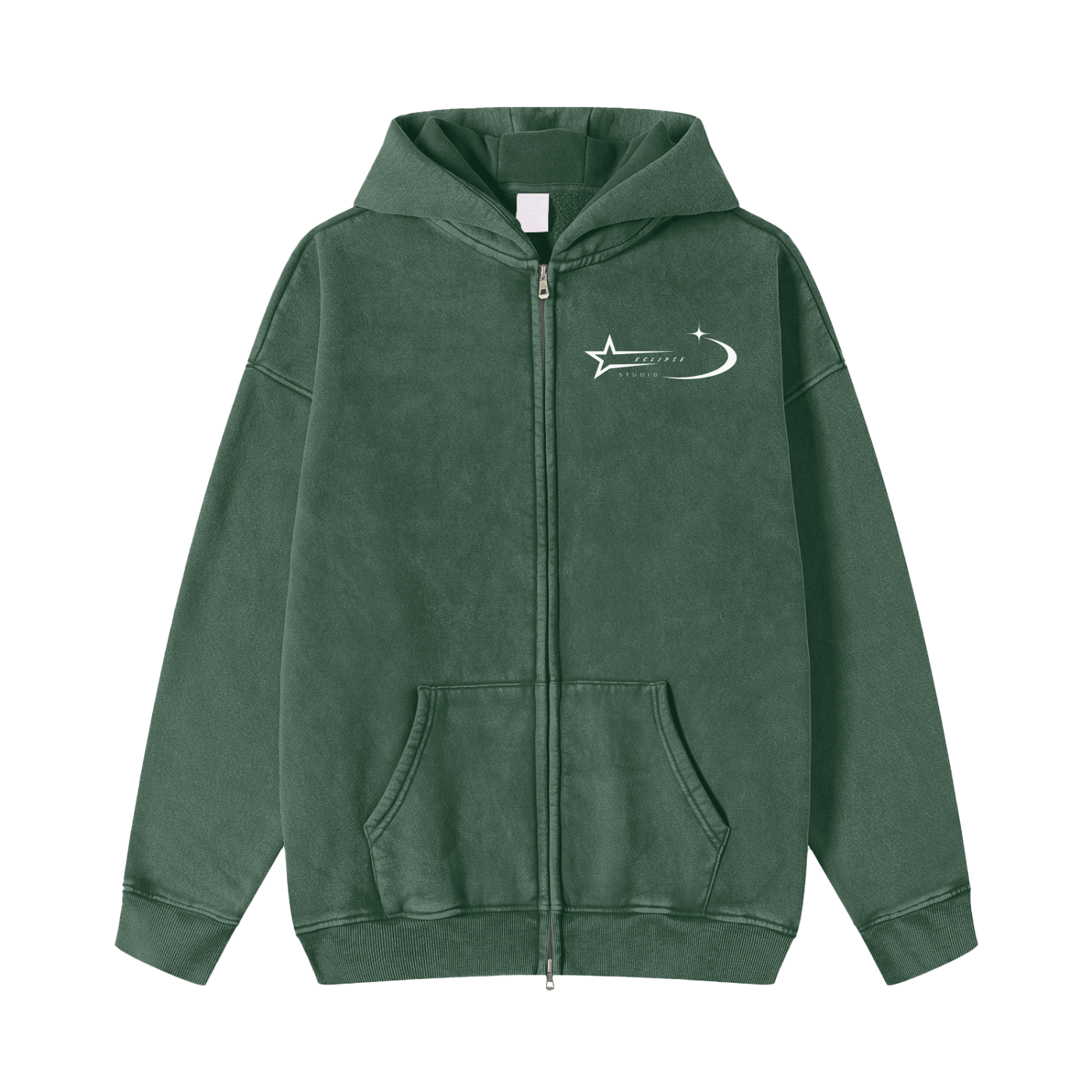 Snow Washed Zip-Through Fleece Hoodie