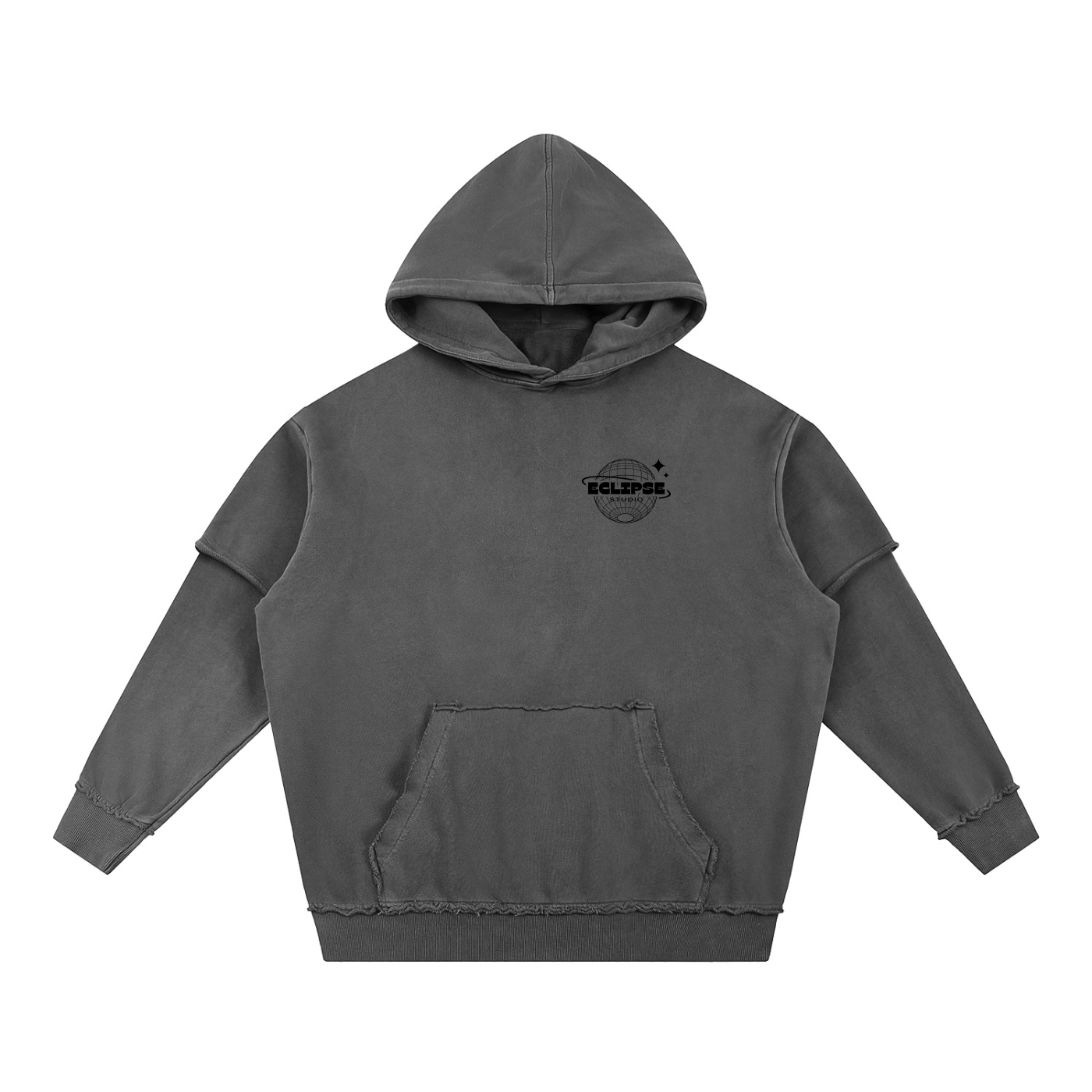 Snow Washed Raw Edge Double Layered Hoodie