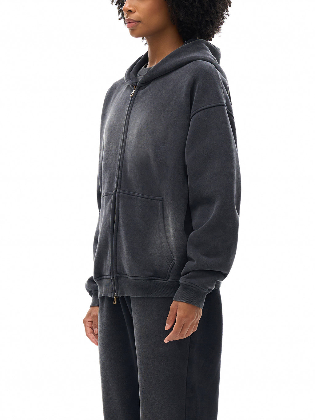 Sunfade Two-way Zipper Boxy Fleece Hoodie