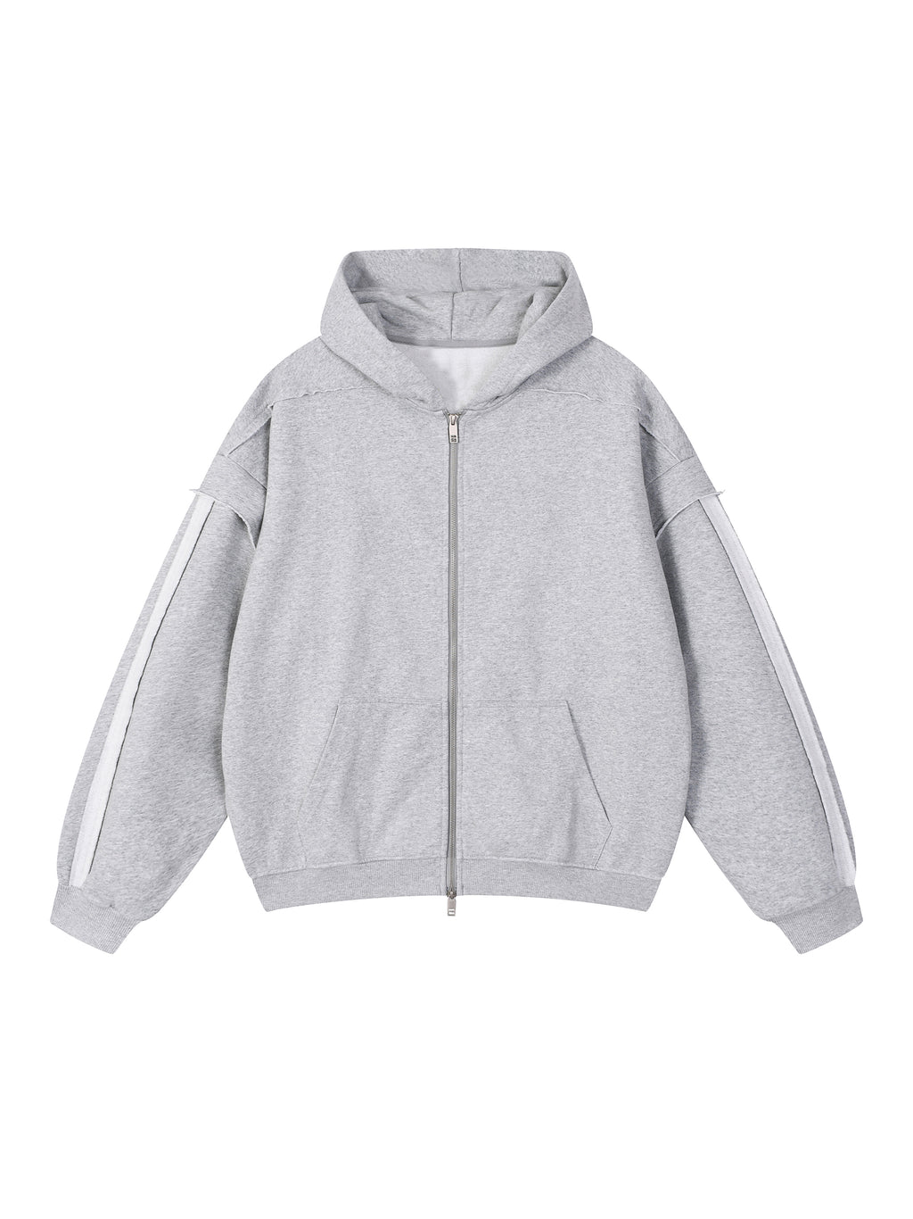 Contrast Tape Raw Edge Double Layered Zip Hoodie
