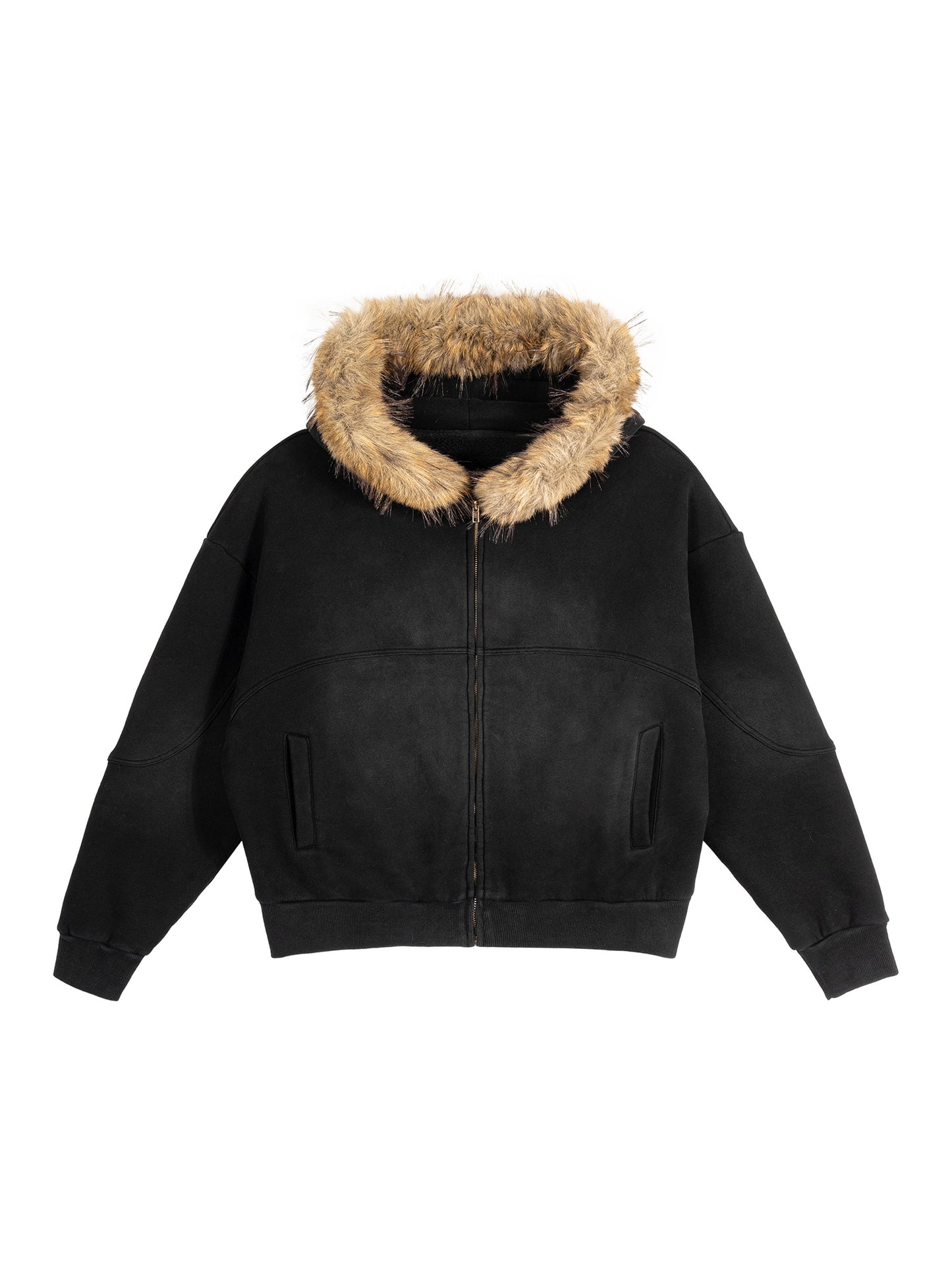 Sun Fade Boxy Detachable Fur Hoodie