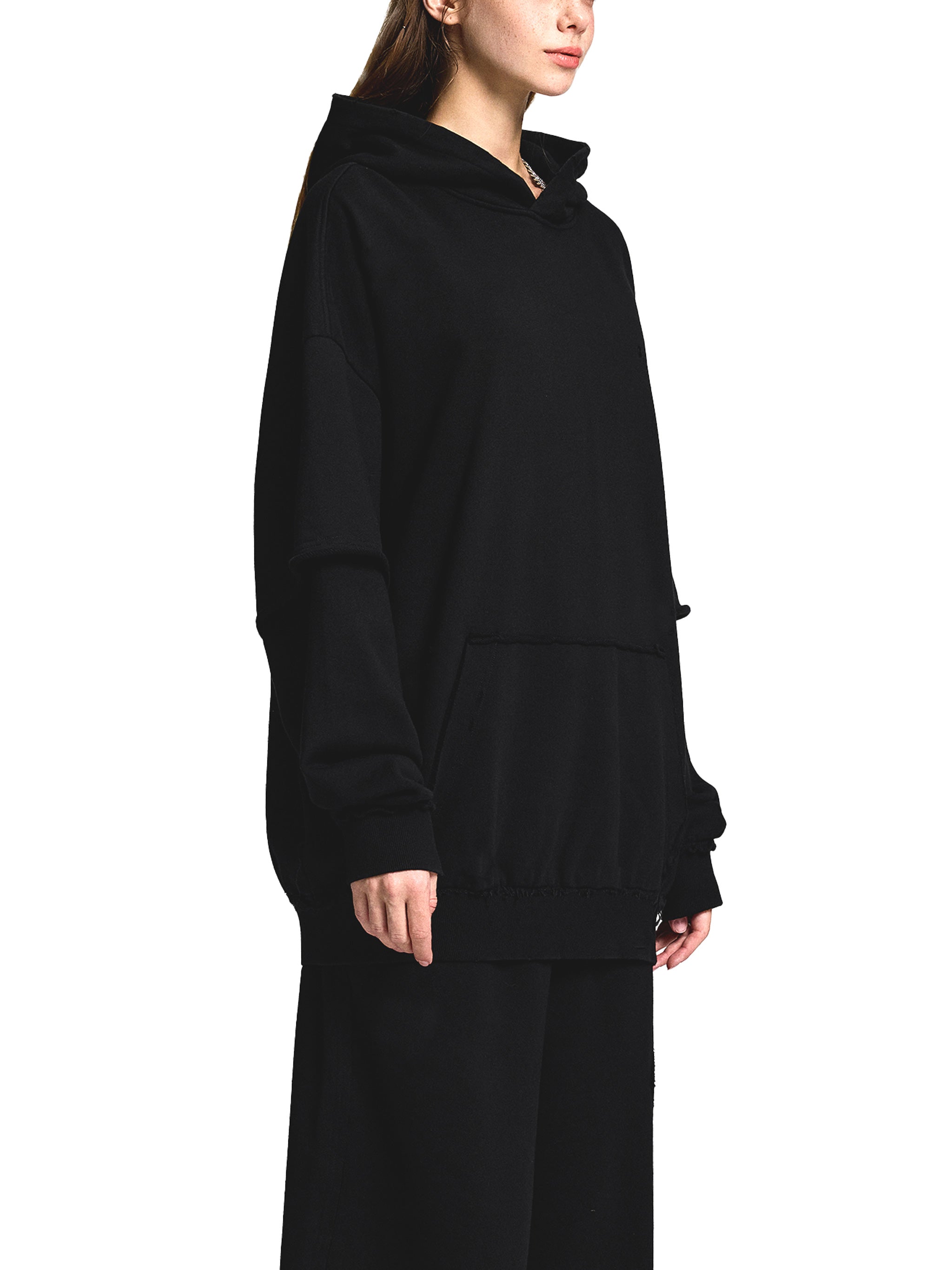 Snow Washed Raw Edge Double Layered Hoodie