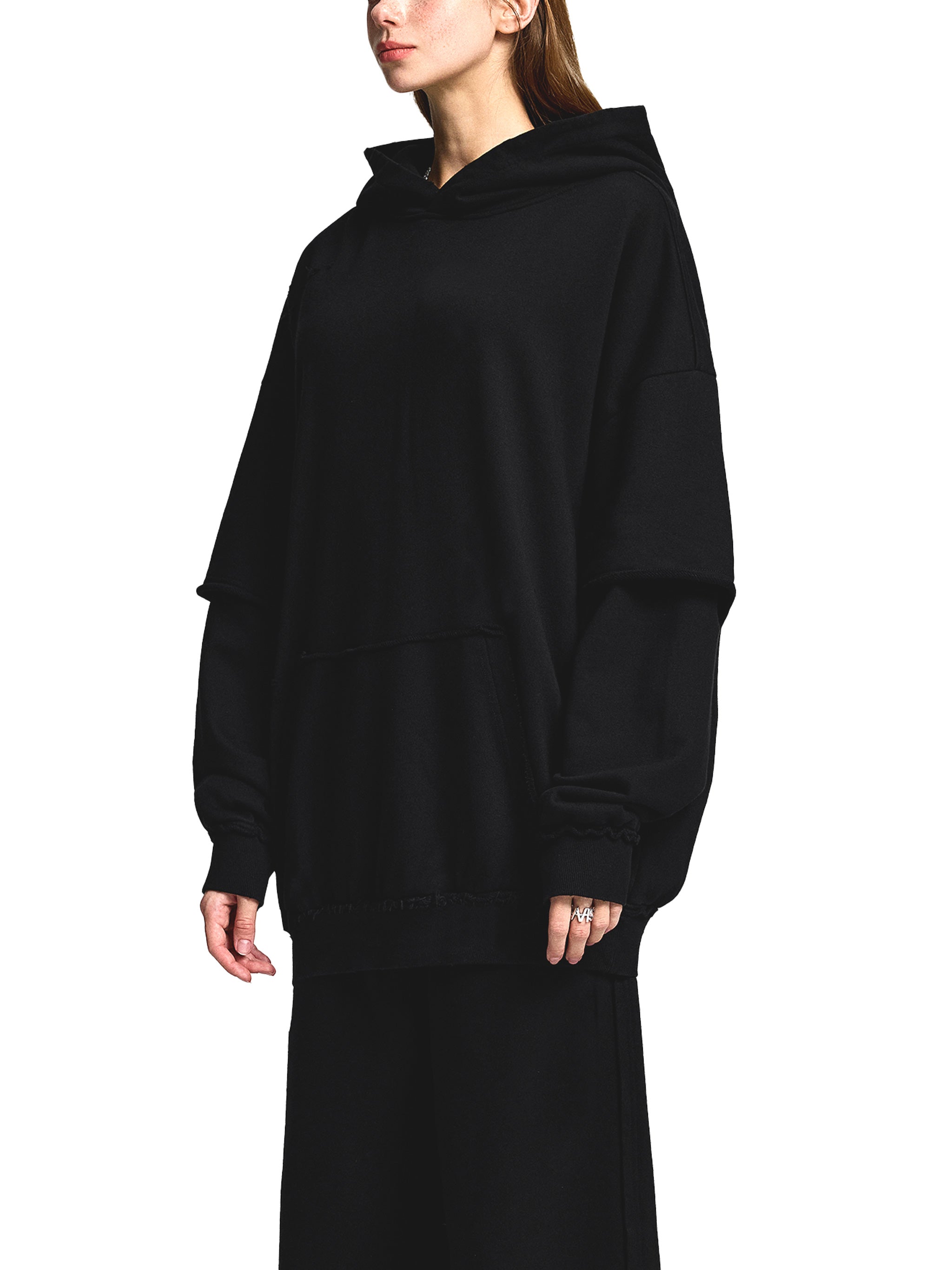 Snow Washed Raw Edge Double Layered Hoodie